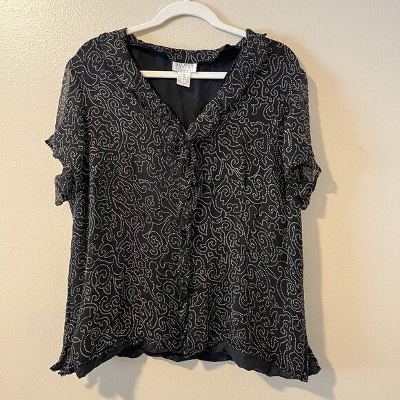 Silk Blouse Y2K 1x XL Polka Dor Ruffle Twee Fairy Split Sleeve Whimisgoth Goth - Picture 1 of 9